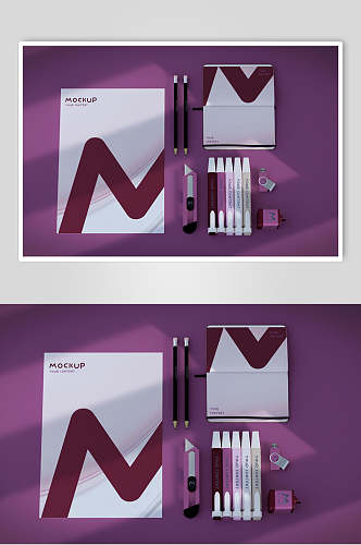 时尚紫色工具简约风礼盒展示VI样机