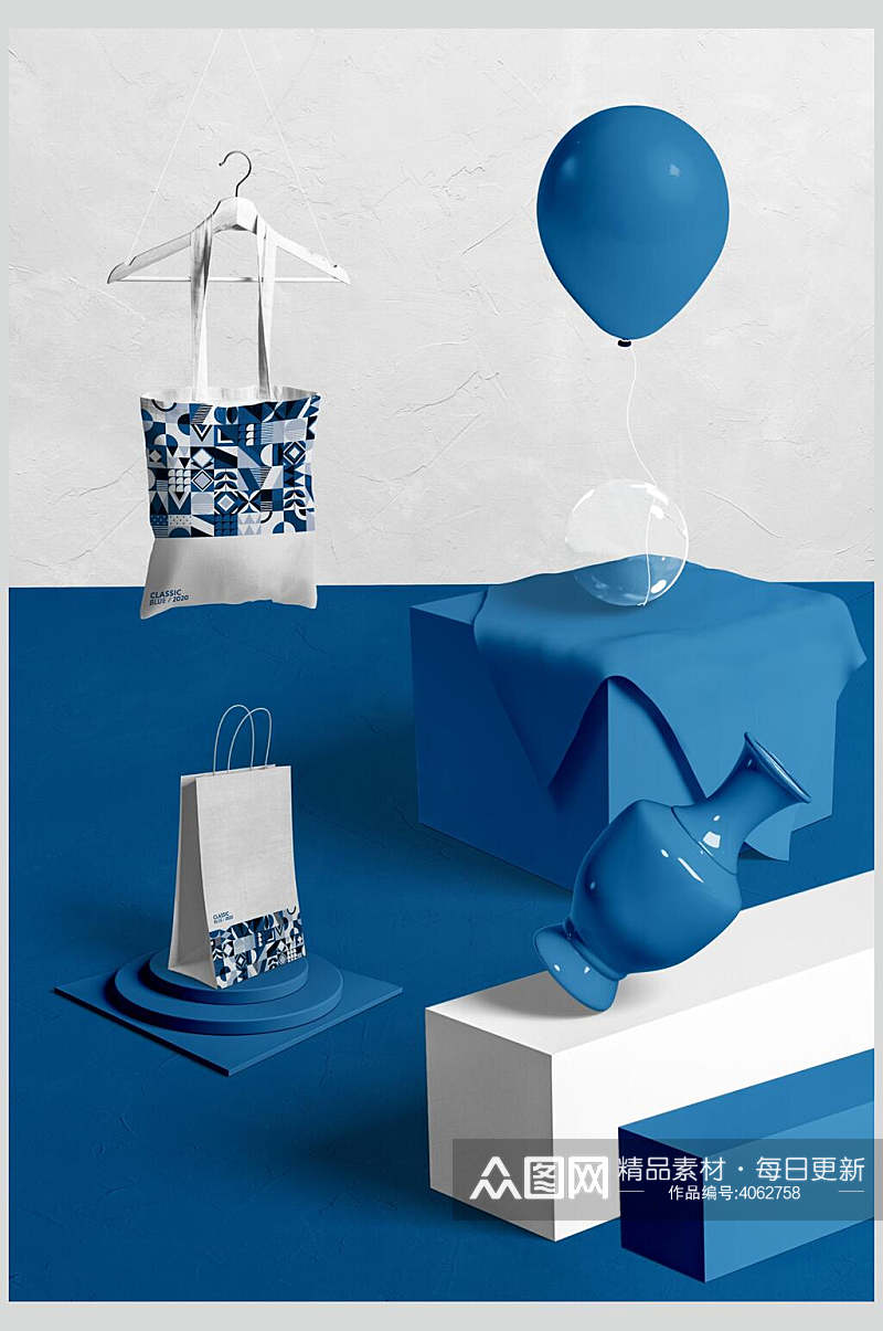 袋子气球蓝色简约大气高端文创样机素材