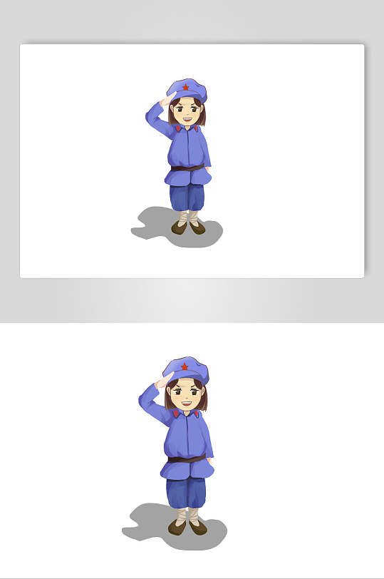 女孩敬礼卡通士兵素材