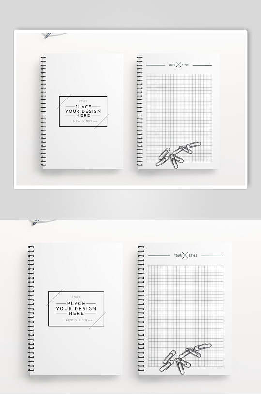 活页铁环口回形针方格白灰本子样机-众图网