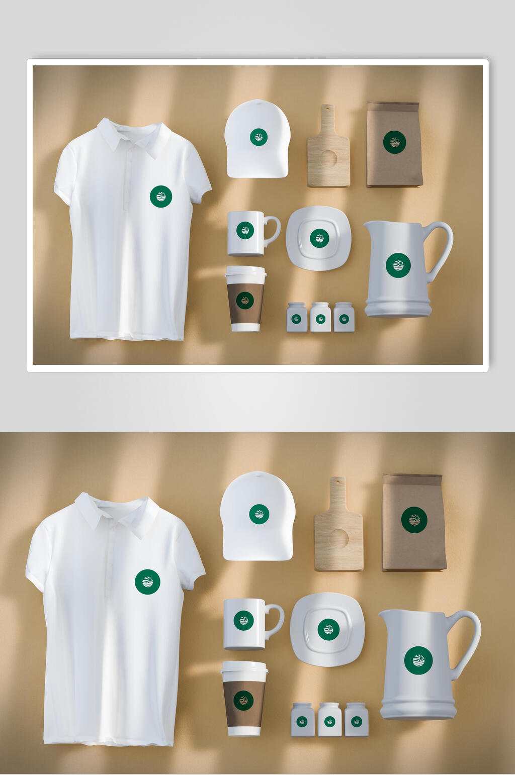 衣服黄白水壶创意礼盒展示VI样机素材