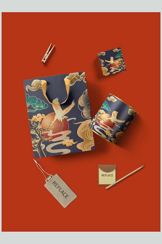 新年红色国潮标签手提袋文创样机