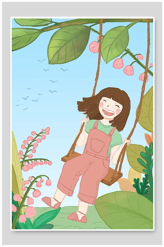 简约手绘高级感蓝六一儿童插画海报