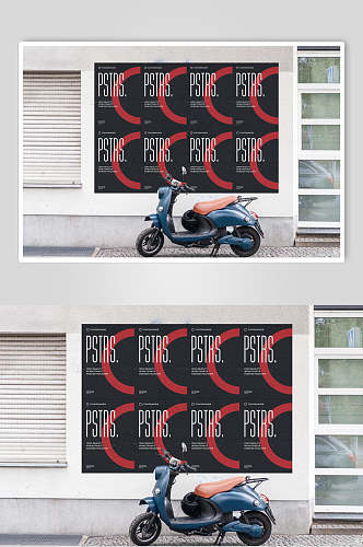 单车黑红英文简约墙面海报广告样机