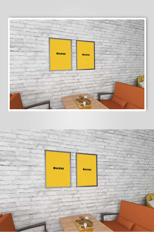 黄色餐厅食品海报样机