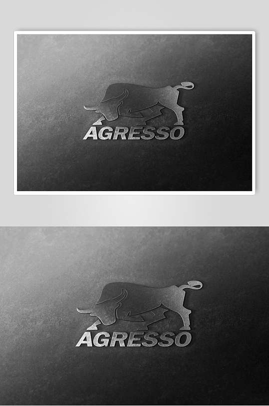 时尚壮牛图案金属标志样机