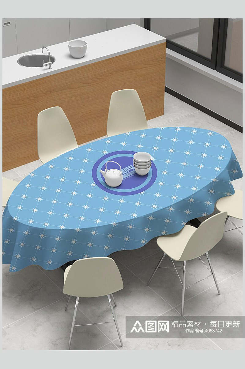 椅子蓝色唯美清新创意大气桌布样机素材