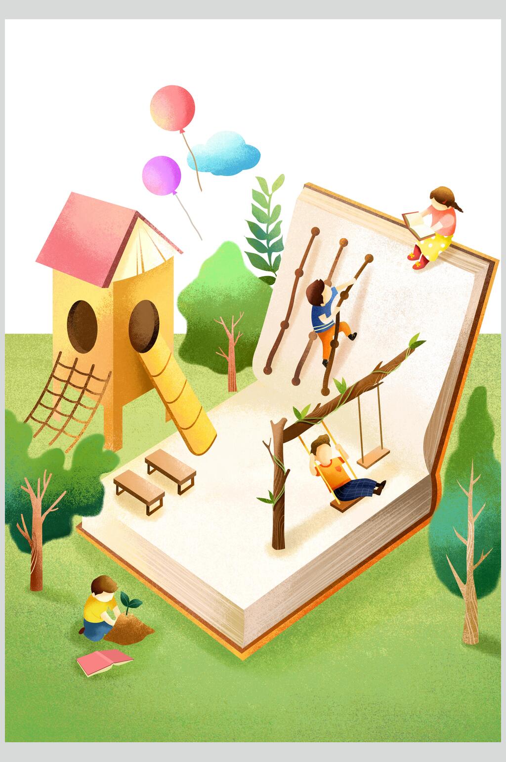 绿色噪点书籍插画素材素材