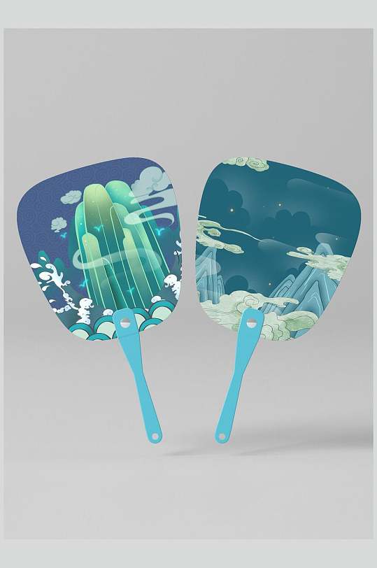 绿色扇子中式纸扇样机