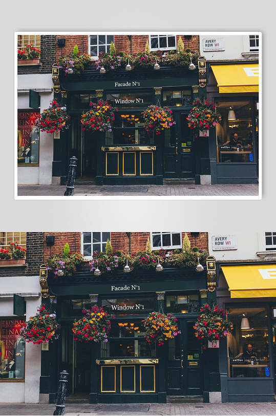 文艺复古花店门店招牌样机