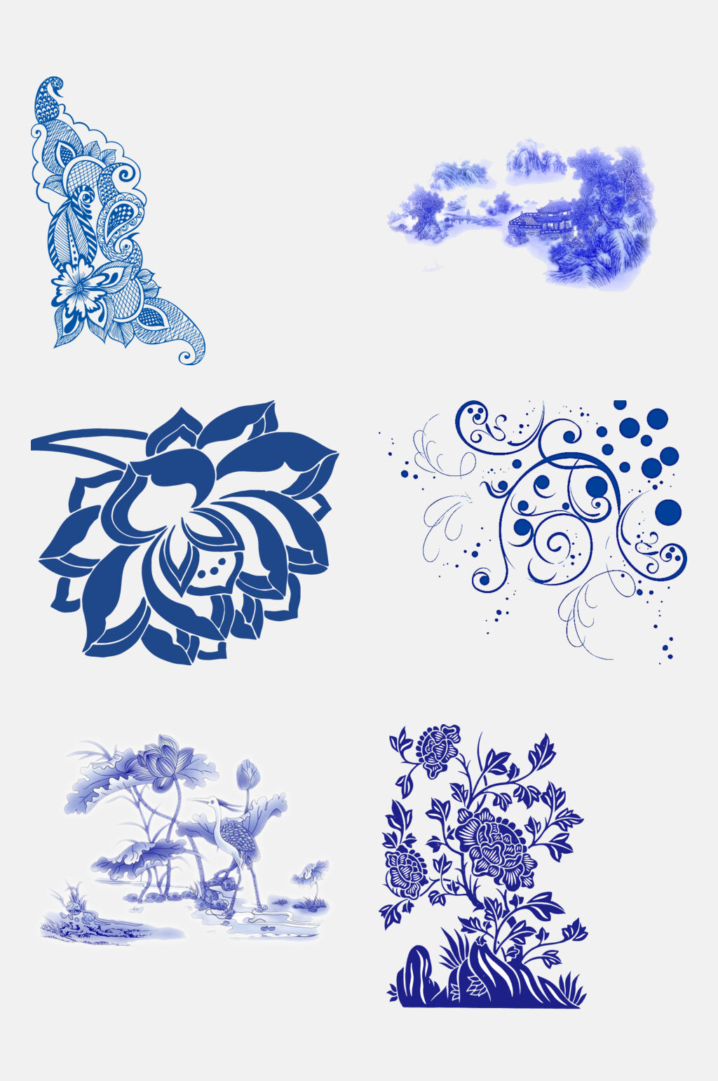 手绘青花瓷免抠元素素材