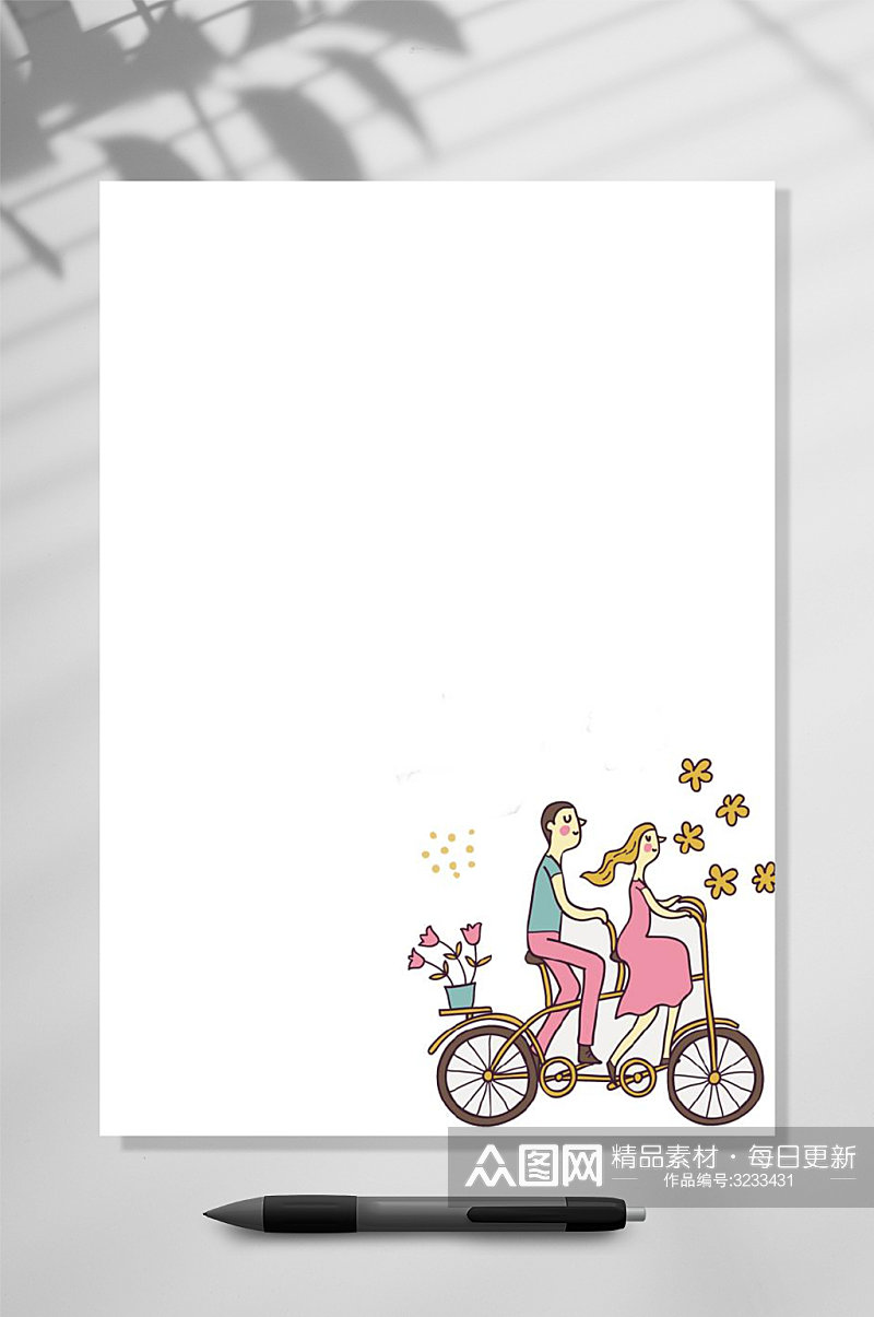 情侣骑自行车信纸便签背景素材WORD素材