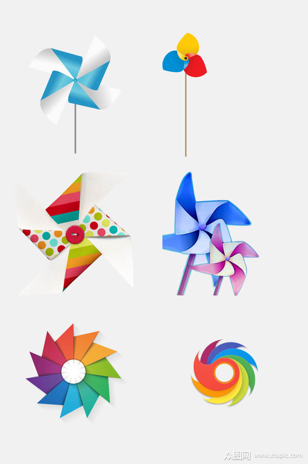 炫彩渐变风车免抠元素