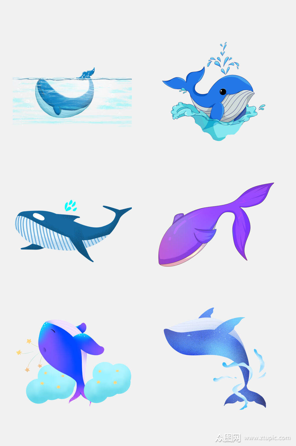 炫彩渐变鲸鱼动物海免抠素材