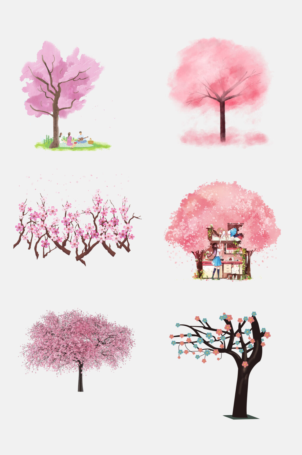 炫彩樱花桃花树免抠素材素材