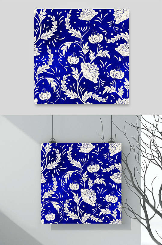 时尚蓝色中式古典花纹背景素材
