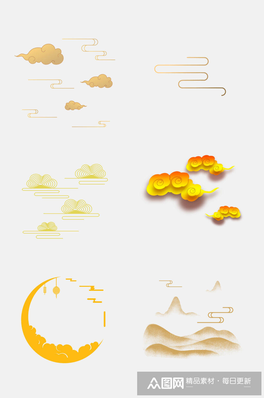 国潮金色云纹免抠素材