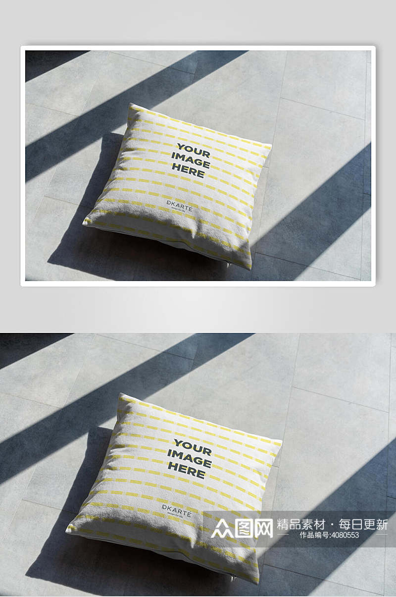 简约线条黄色高端创意清新抱枕样机素材