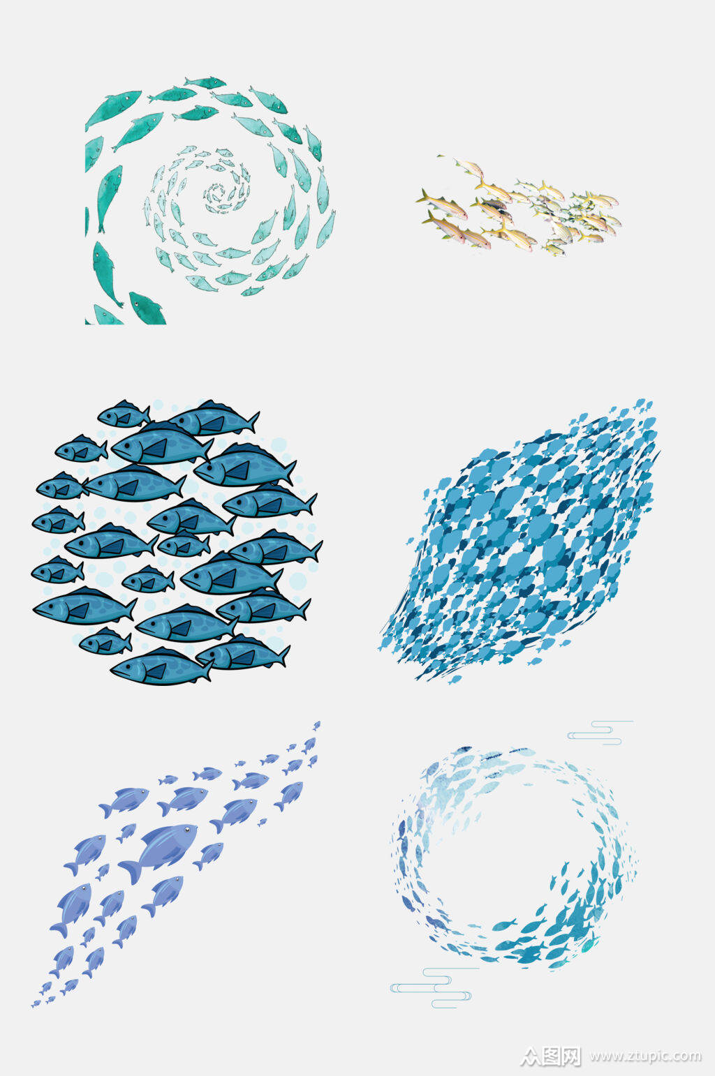 蓝色创意鱼群剪影免抠设计素材