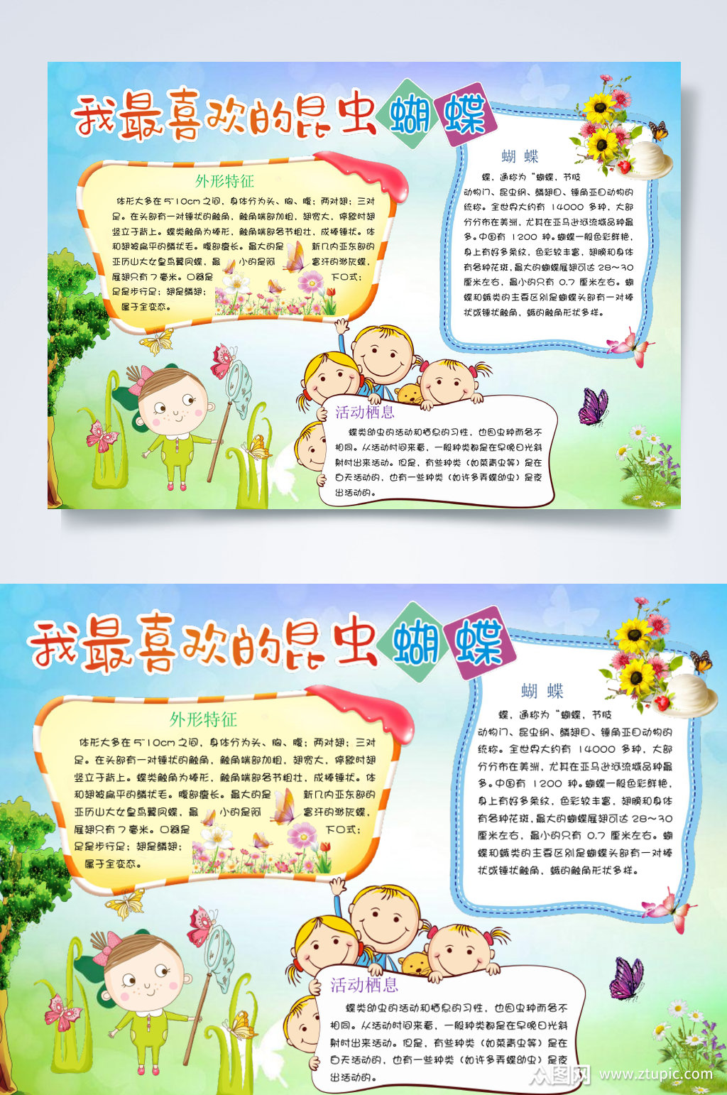我最喜欢的蝴蝶昆虫记小报横版word模板下载-编号2870142-众图网