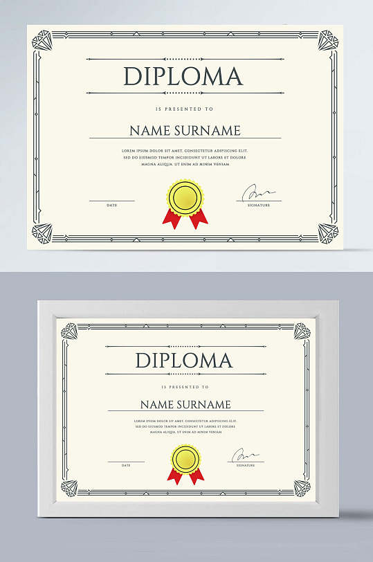 银边英文版矢量证书奖状模板-众图网