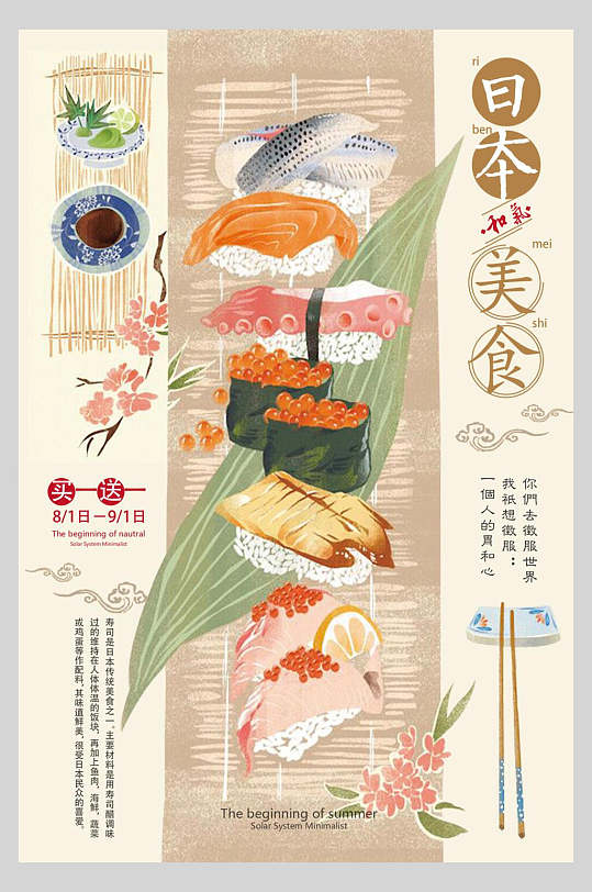 创意日本寿司美食矢量海报