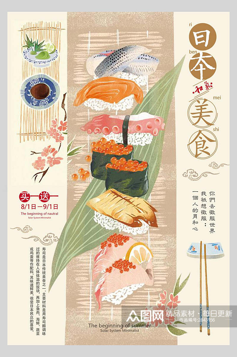 创意日本寿司美食矢量海报素材