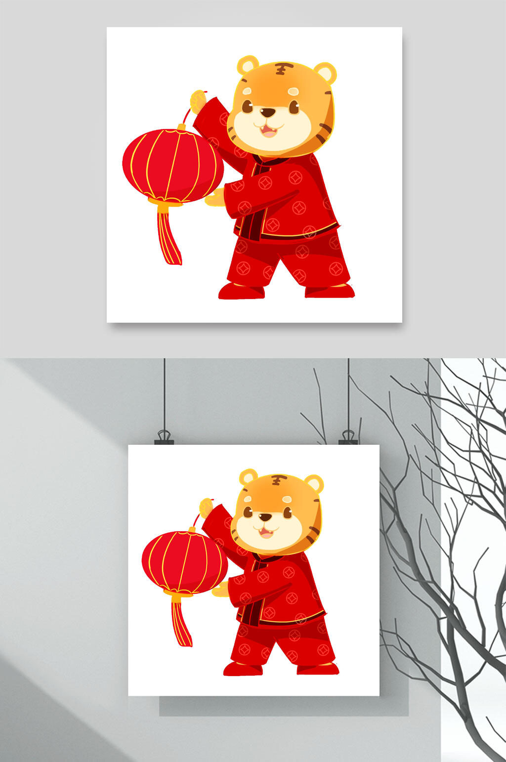 红灯笼虎年形象插画素材素材