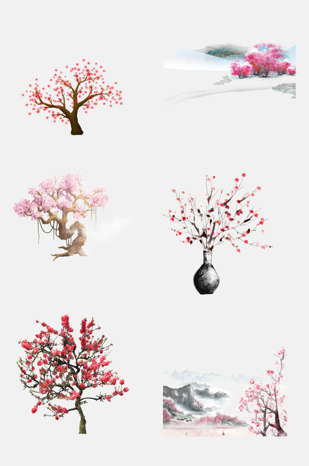 时尚樱花桃花树免抠素材素材