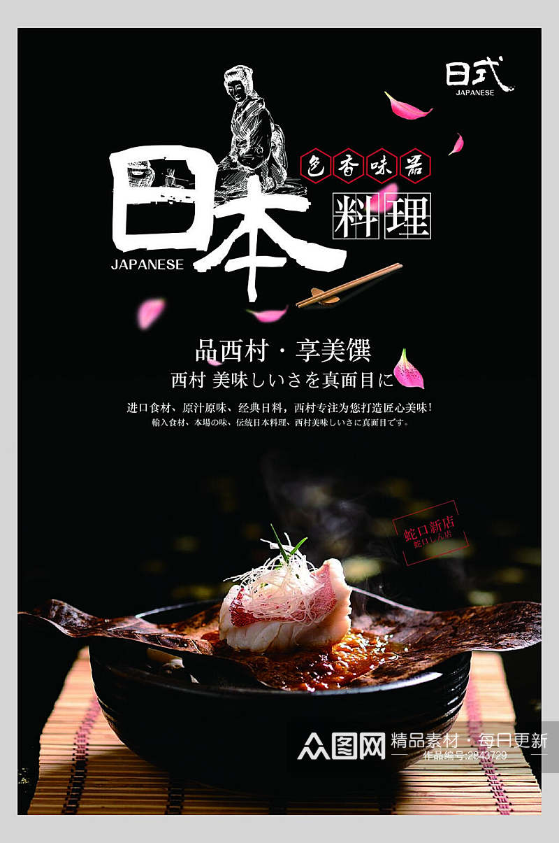 创意时尚日本料理寿司美食矢量海报素材