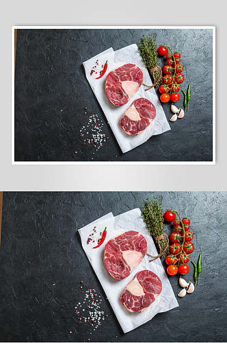 西红柿猪肉牛排食材摄影图片