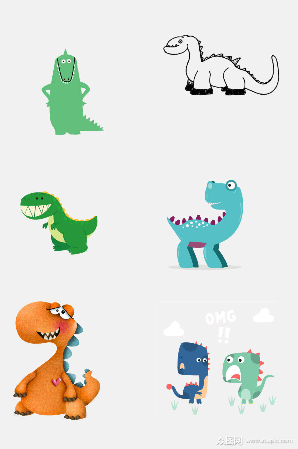 清新恐龙暴免抠设计元素