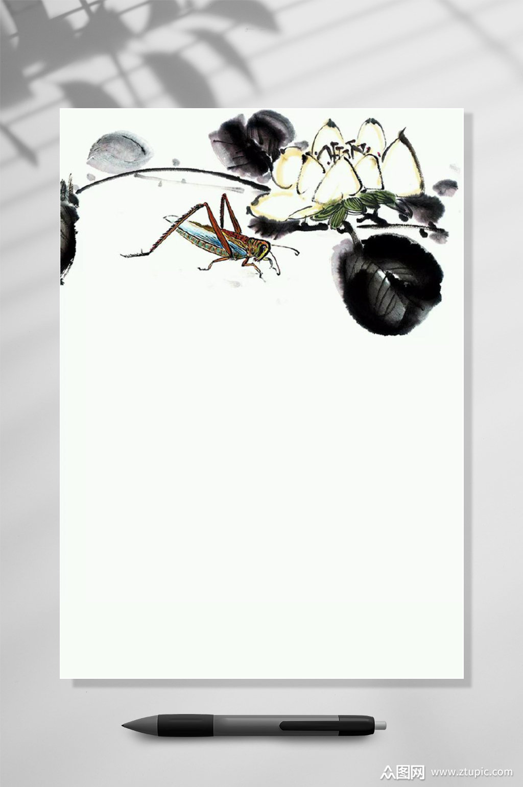 黑白水墨画信纸便签背景素材word素材