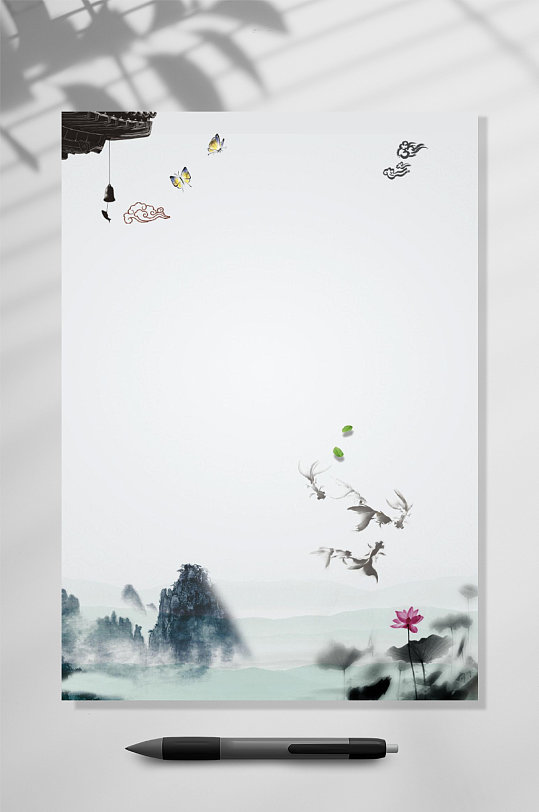 水墨画感谢信信纸背景WORD表格-众图网