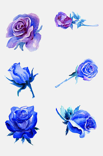 蓝色花朵玫瑰免抠素材