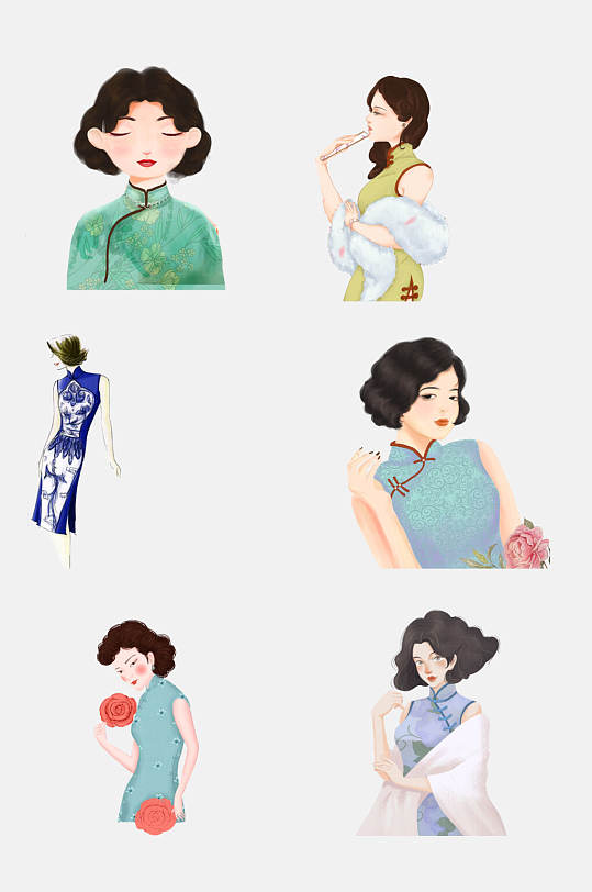民国风旗袍美女免抠素材