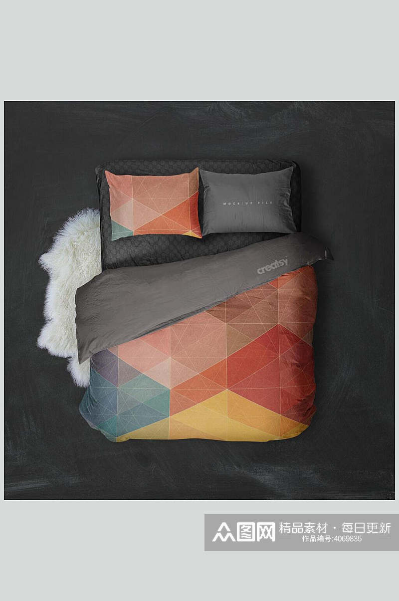 彩色三角被子创意大气时尚卧室样机素材