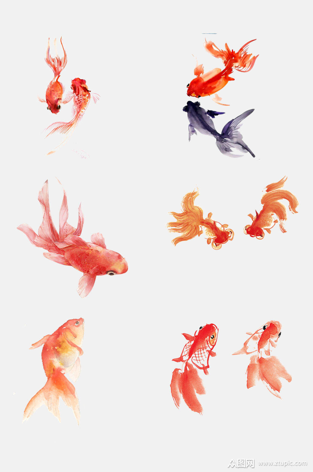 唯美水墨金鱼免抠元素模板下载-编号2862371-众图网