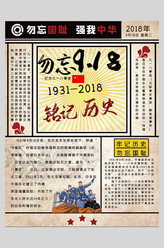 勿忘国耻铭记历史宣传海报