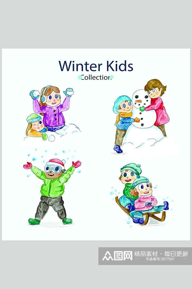 堆雪人冬季卡通人物矢量素材素材