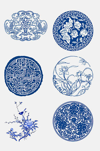 中式蓝色精美青花瓷免抠设计元素