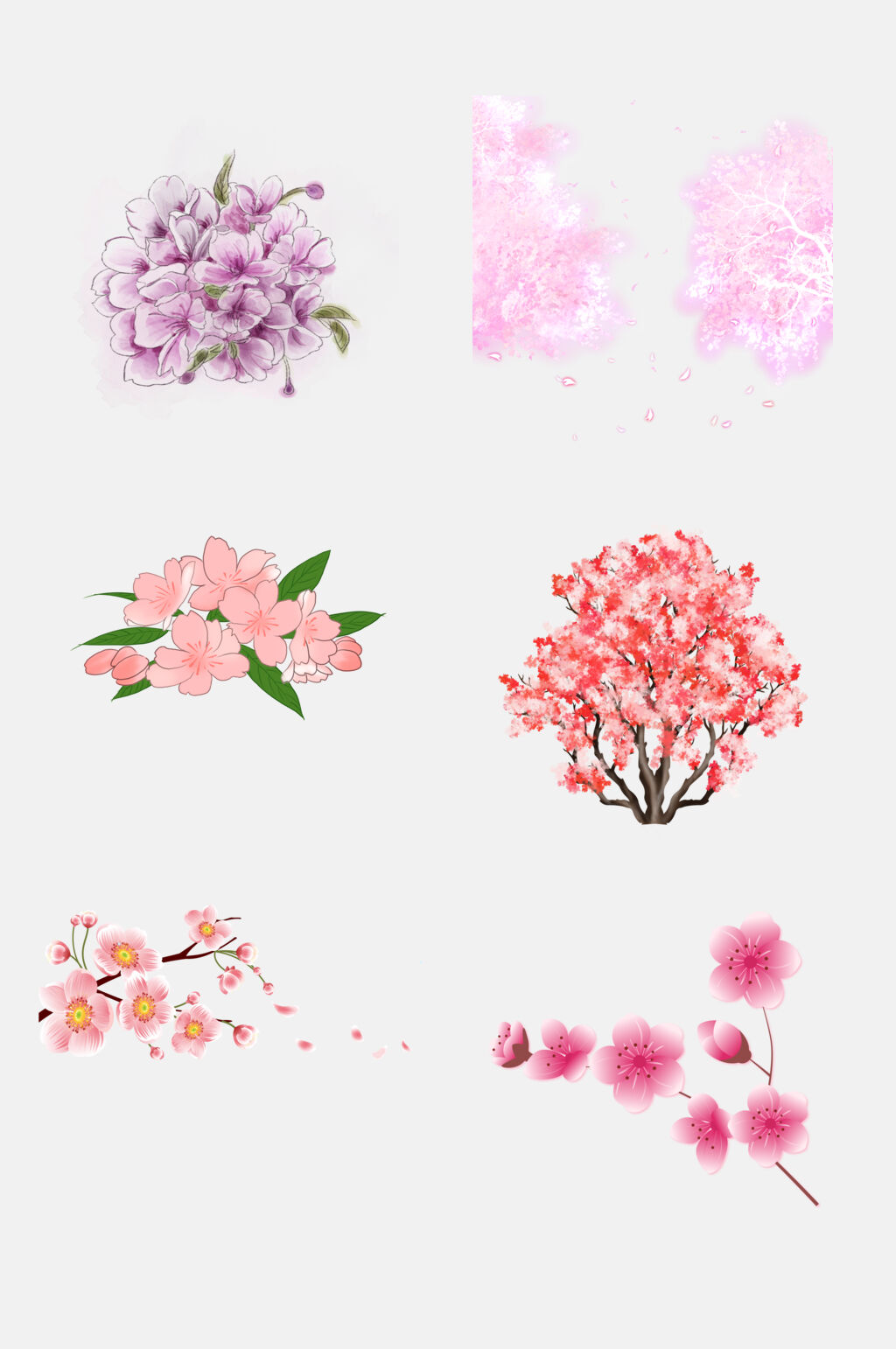 水彩鲜花粉樱花桃花免抠素材素材