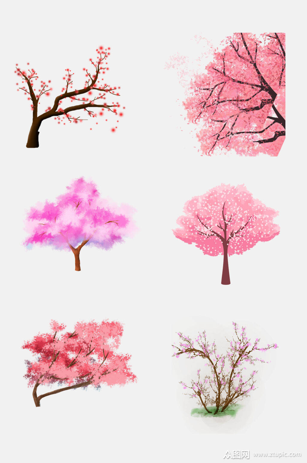 水彩粉色樱花桃花树免抠素材