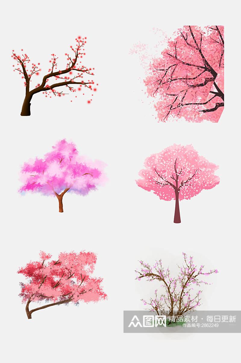 水彩粉色樱花桃花树免抠素材素材