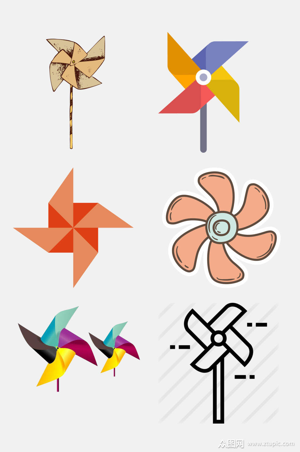 手绘风车免抠设计元素