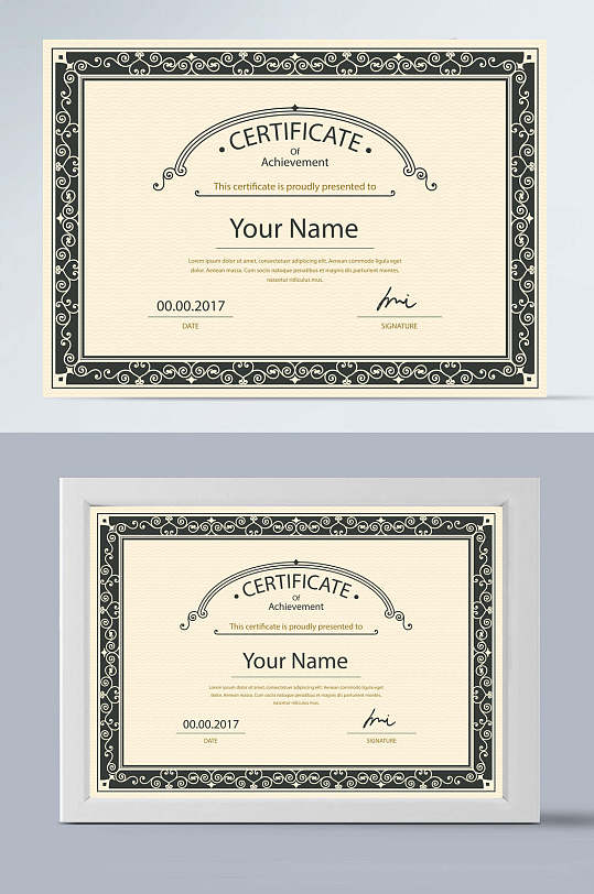 黑边英文版矢量证书奖状模板-众图网