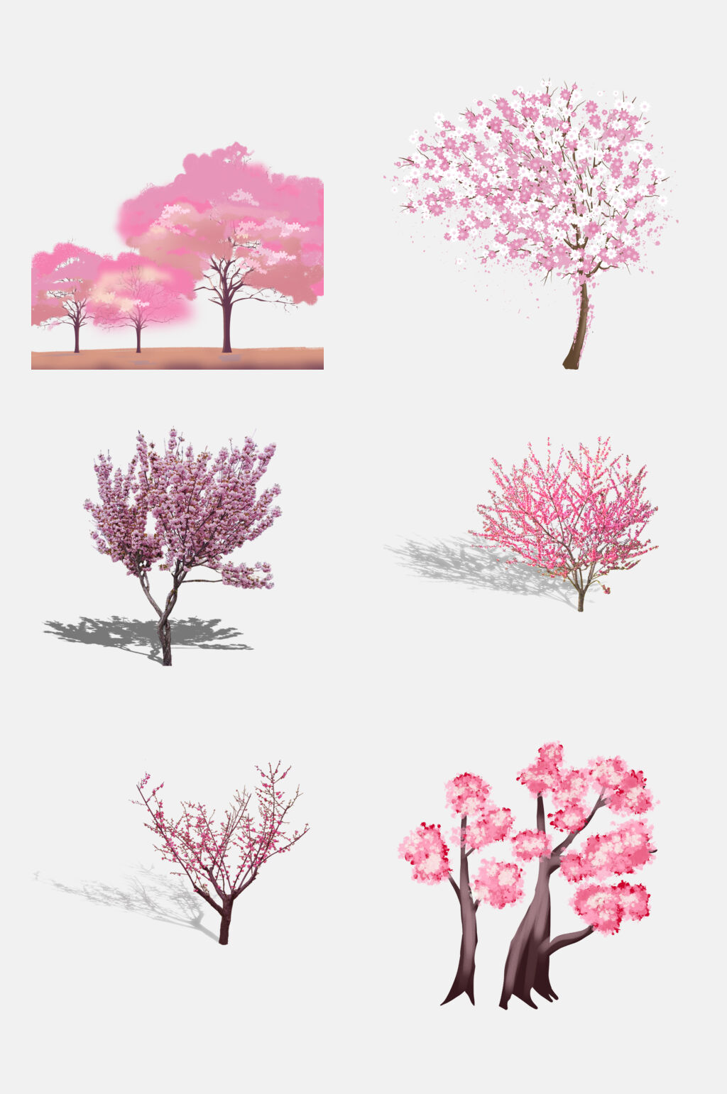 水彩唯美樱花桃花树免抠素材素材