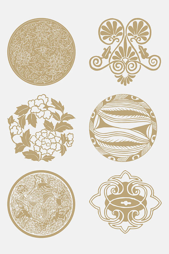 中式古典花草动物纹样免抠元素