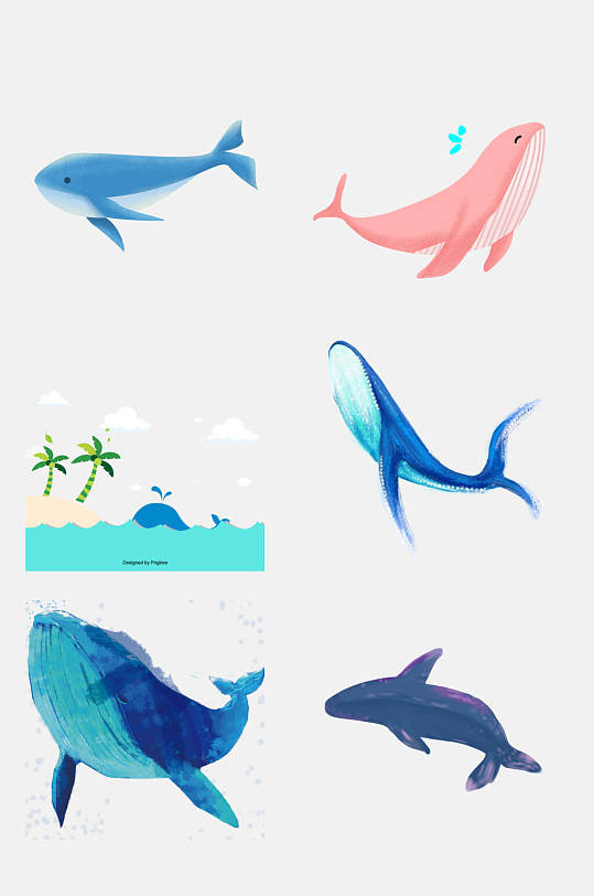 清新蓝色唯美鲸鱼动物海免抠素材