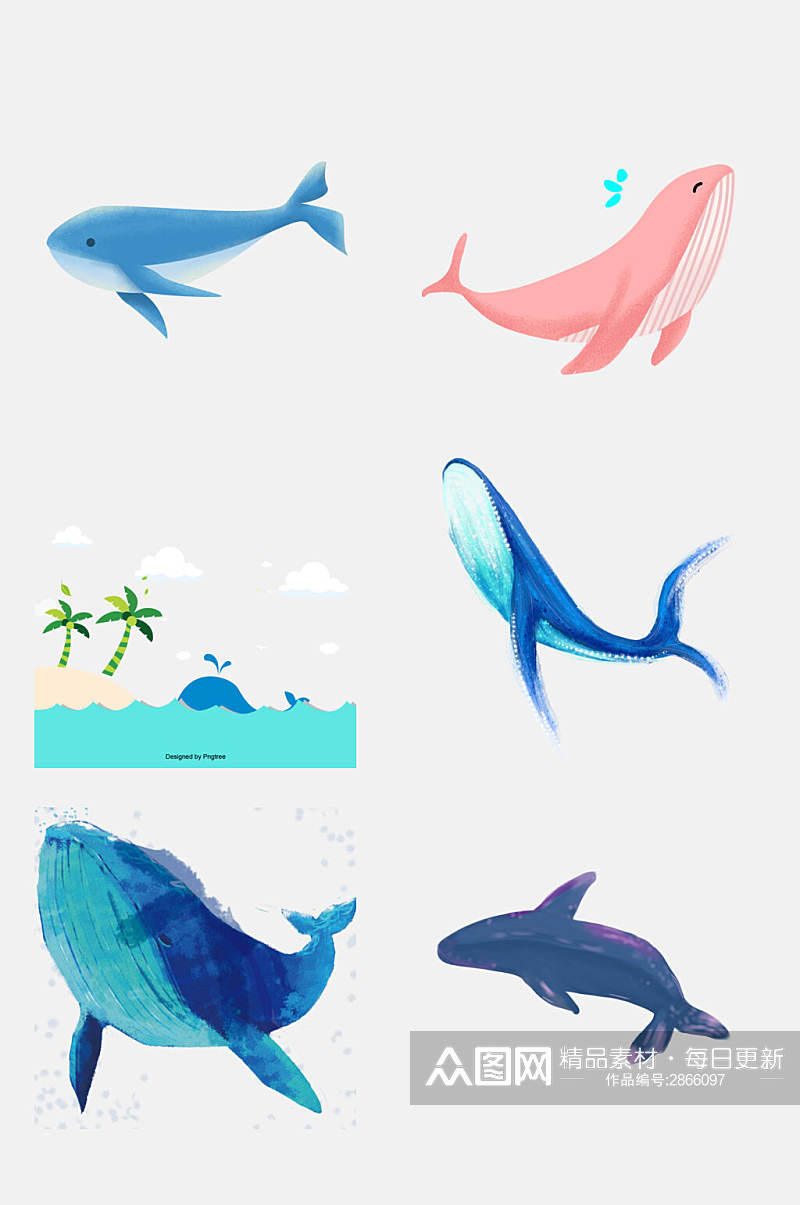 清新蓝色唯美鲸鱼动物海免抠素材素材